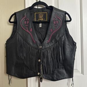 UNIK Leather Collection Women Leather Motorcycle Vest Rose Cutouts XL